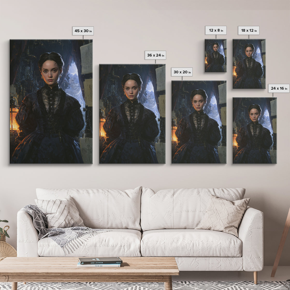 The Thunder Parlour Girl, Victorian Monster Portrait, Vertical Canvas Print, Macabre Home Decor, Canvas Print, Classic Monster Art