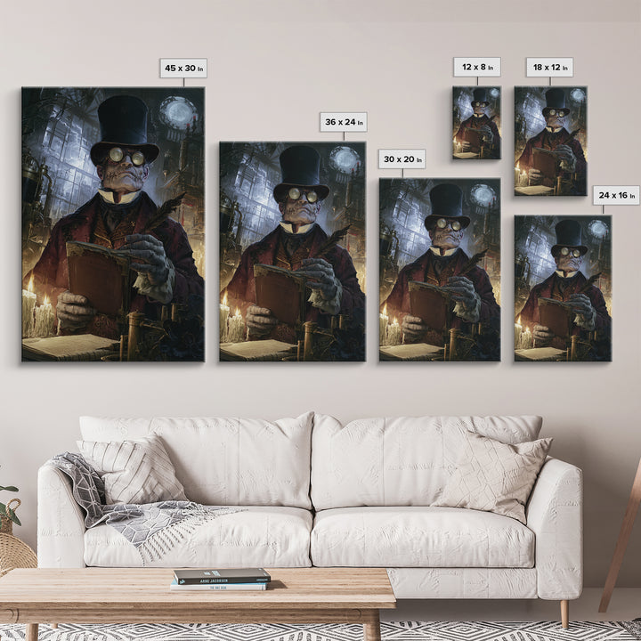 The Graveyard Tutor, Victorian Monster Portrait, Vertical Canvas Print, Classic Halloween Decor, Spooky Season Decor, Classic Monster Art
