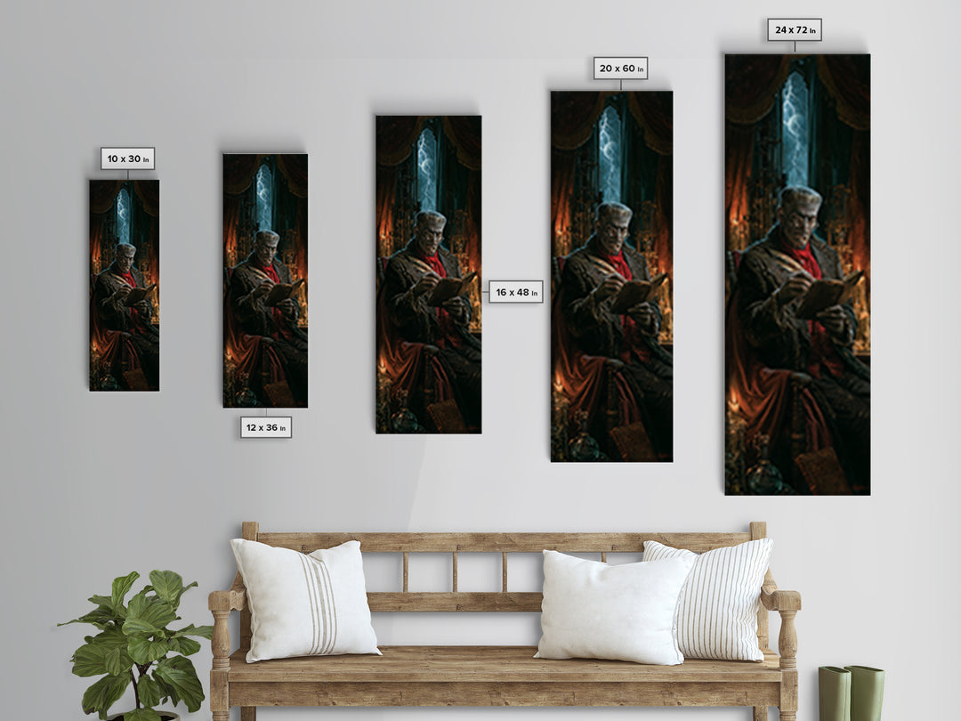 The Graveyard Tutor, Victorian Monster Portrait, Tall Narrow Canvas Print, Antique Style Decor, Halloween Portrait Art, Classic Monster Art