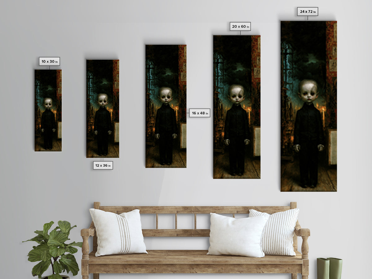 The Orphaned Creation, Victorian Monster Portrait, Tall Narrow Canvas Print, Macabre Home Decor, Halloween Portrait Art, Classic Monster Art