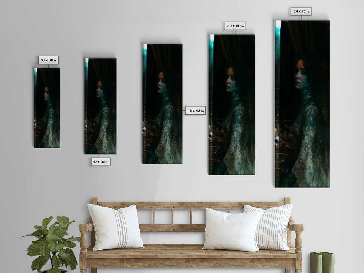 The Lagoon Bride, Victorian Creature Portrait, Tall Narrow Canvas Print, Macabre Home Decor, Halloween Portrait Art, Classic Monster Art