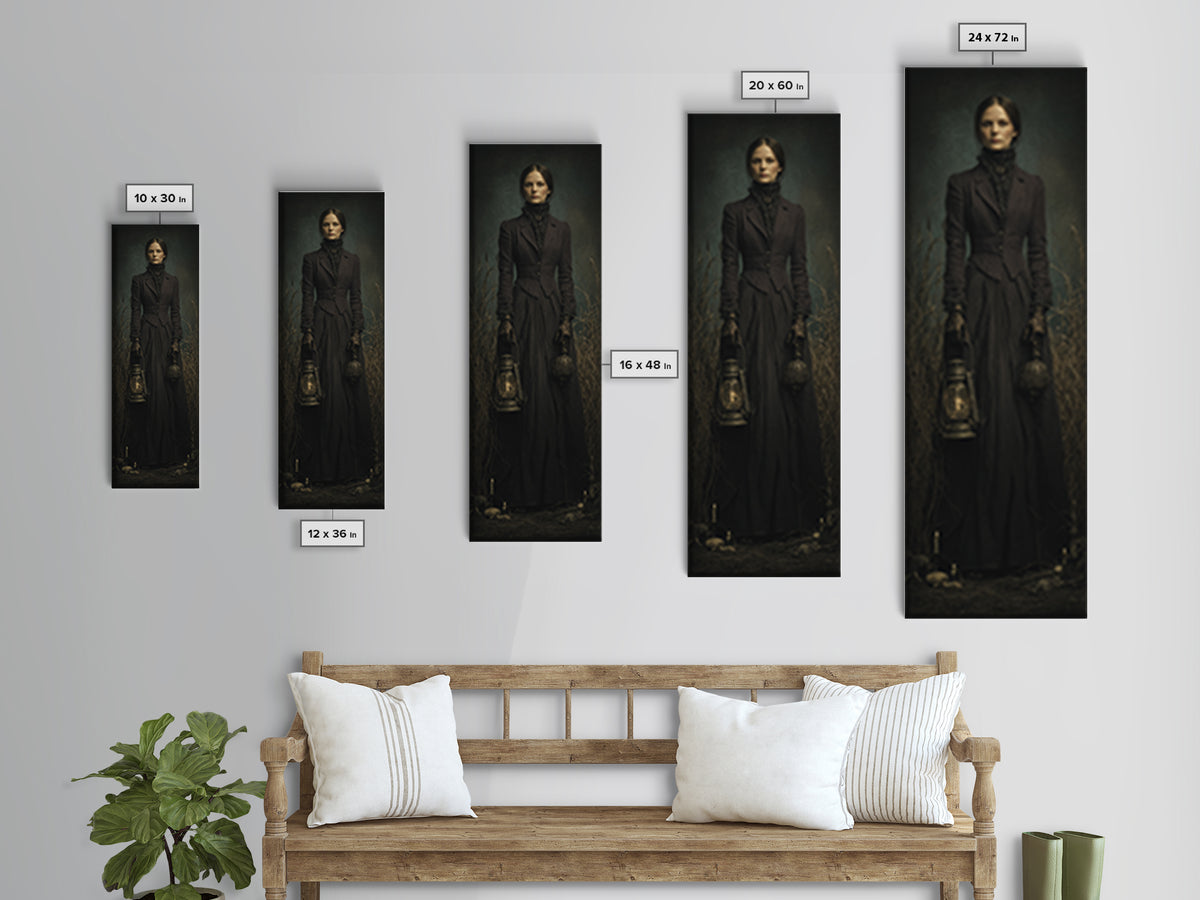 The Marsh Widow, Victorian Creature Portrait, Tall Narrow Canvas Print, Antique Style Decor, Canvas Print, Classic Monster Art