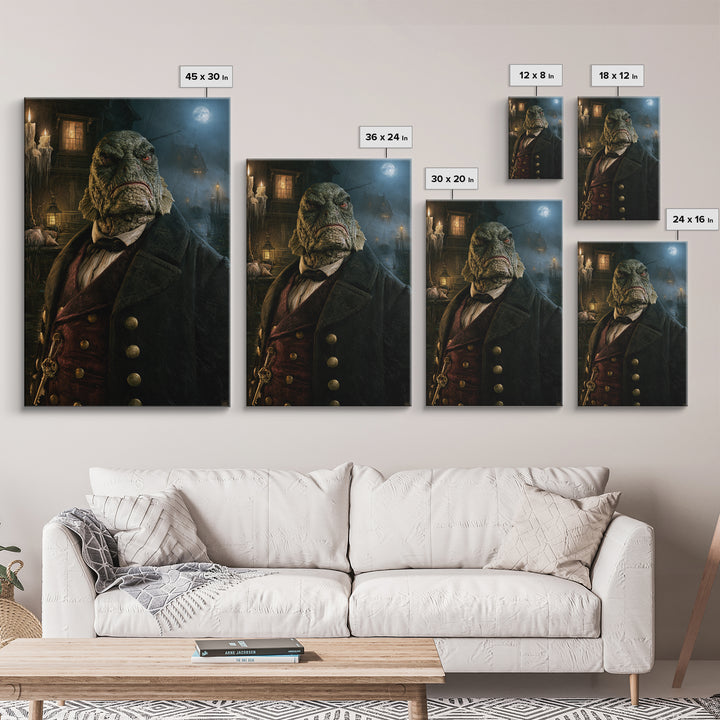 The Drowned Harbormaster, Victorian Creature Portrait, Vertical Canvas Print, Gothic Home Decor, Spooky Season Decor, Classic Monster Art