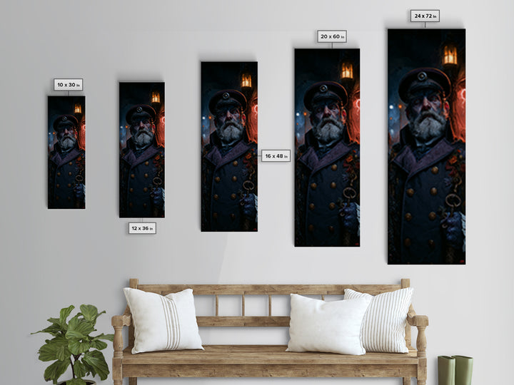 The Drowned Harbormaster, Victorian Creature Portrait, Tall Narrow Canvas Print, Dark Academia Decor, Classic Monster Art