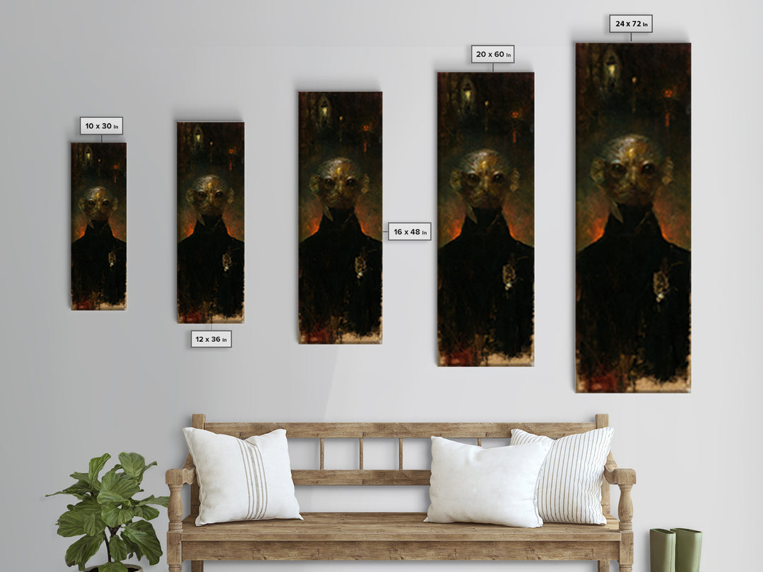 The Canal House Creature, Victorian Creature Portrait, Tall Narrow Canvas Print, Dark Academia Decor, Canvas Print, Classic Monster Art