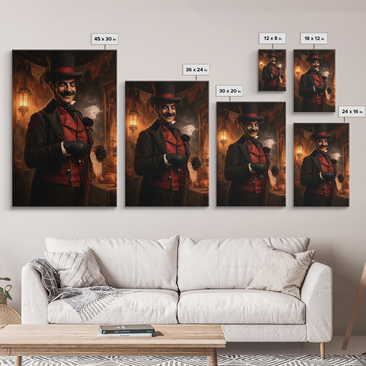 The Cursed Ringmaster, Victorian Circus Horror Portrait, Vertical Canvas Print, Macabre Home Decor, Classic Monster Art