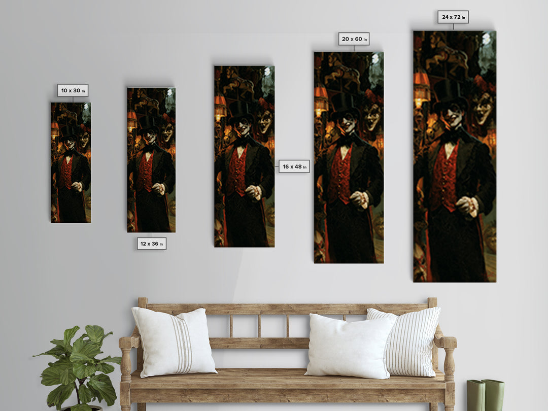The Cursed Ringmaster, Victorian Circus Horror Portrait, Tall Narrow Canvas Print, Classic Halloween Decor, Classic Monster Art