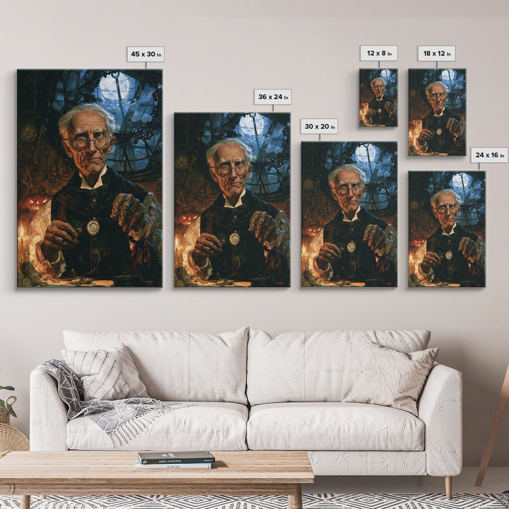 The Clockmaker Of Midnight, Midnight Clockmaker Portrait, Vertical Canvas Print, Dark Academia Decor, Classic Monster Art