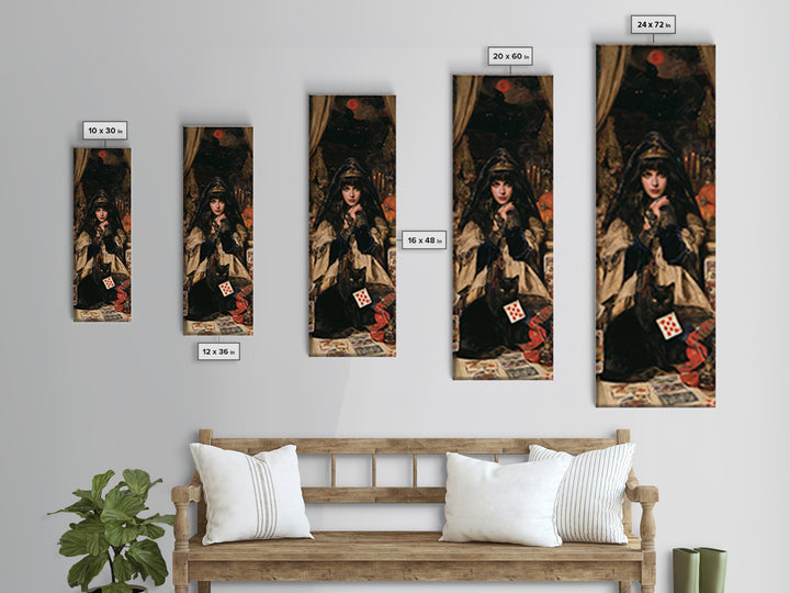 The Black-Cat Fortune Teller, Victorian Fortune Teller Portrait, Tall Narrow Canvas Print, Gothic Home Decor, Canvas Print