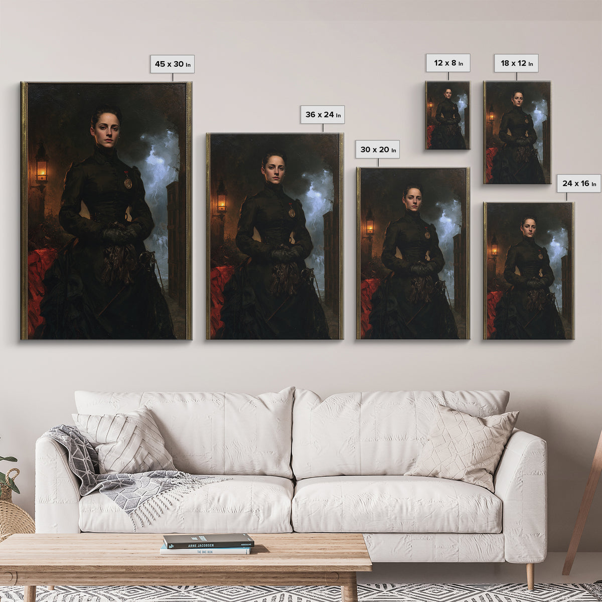 The Headless Cavalier’s Widow, Gothic Horseman Widow Portrait, Vertical Canvas Print, Antique Style Decor, Canvas Print, Classic Monster Art