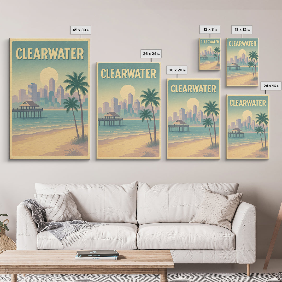 Clearwater Florida Travel Poster, Canvas Print, Dreamy Skyline Poster Art, Clearwater Art Print, Travel Wall Art, City Poster, Wall Art