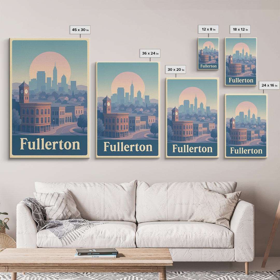 Fullerton Travel Poster, Canvas Print, Soft Vintage City Poster, Fullerton Travel Art, Travel Poster Art, Living Room Wall Art