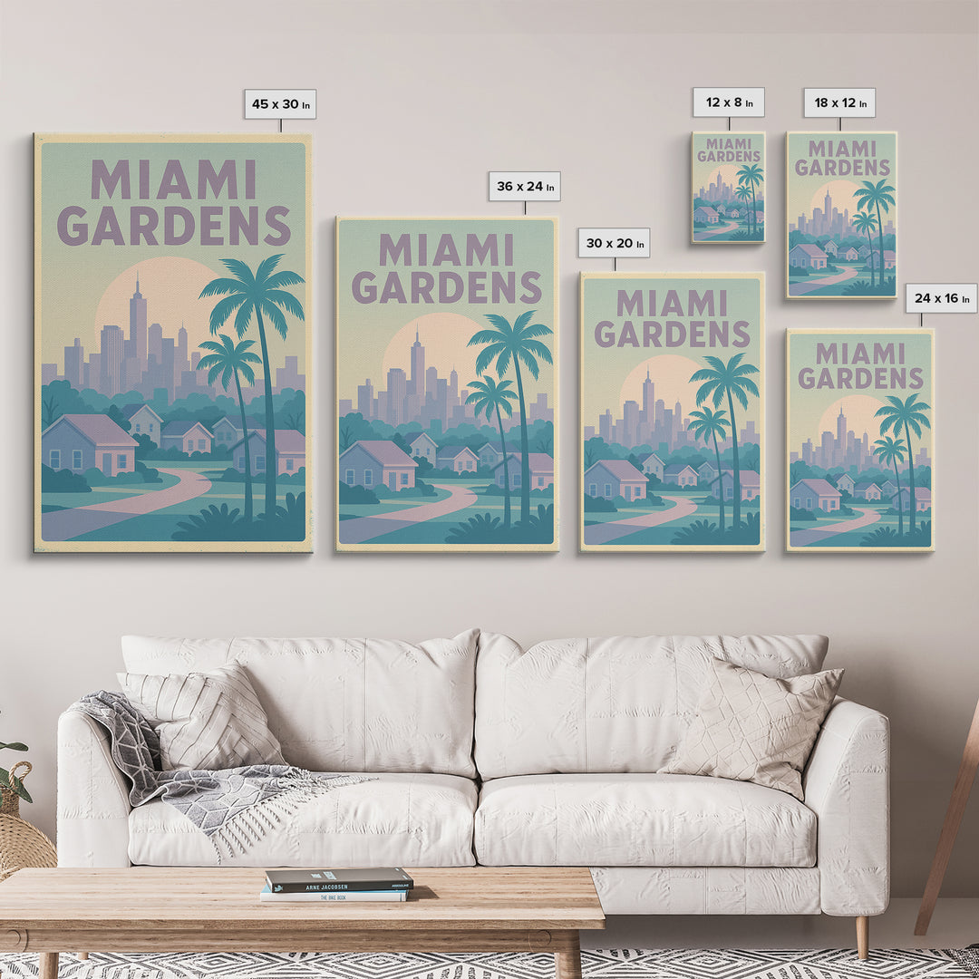 Miami Gardens Florida Travel Poster, Canvas Print, Soft Vintage City Poster, Miami Gardens City Art, Mid Century Wall Art, Travel Art