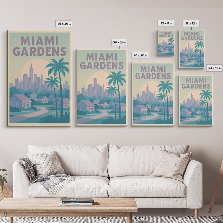 Miami Gardens Florida Travel Poster, Canvas Print, Soft Vintage City Poster, Miami Gardens City Art, Mid Century Wall Art, Travel Art