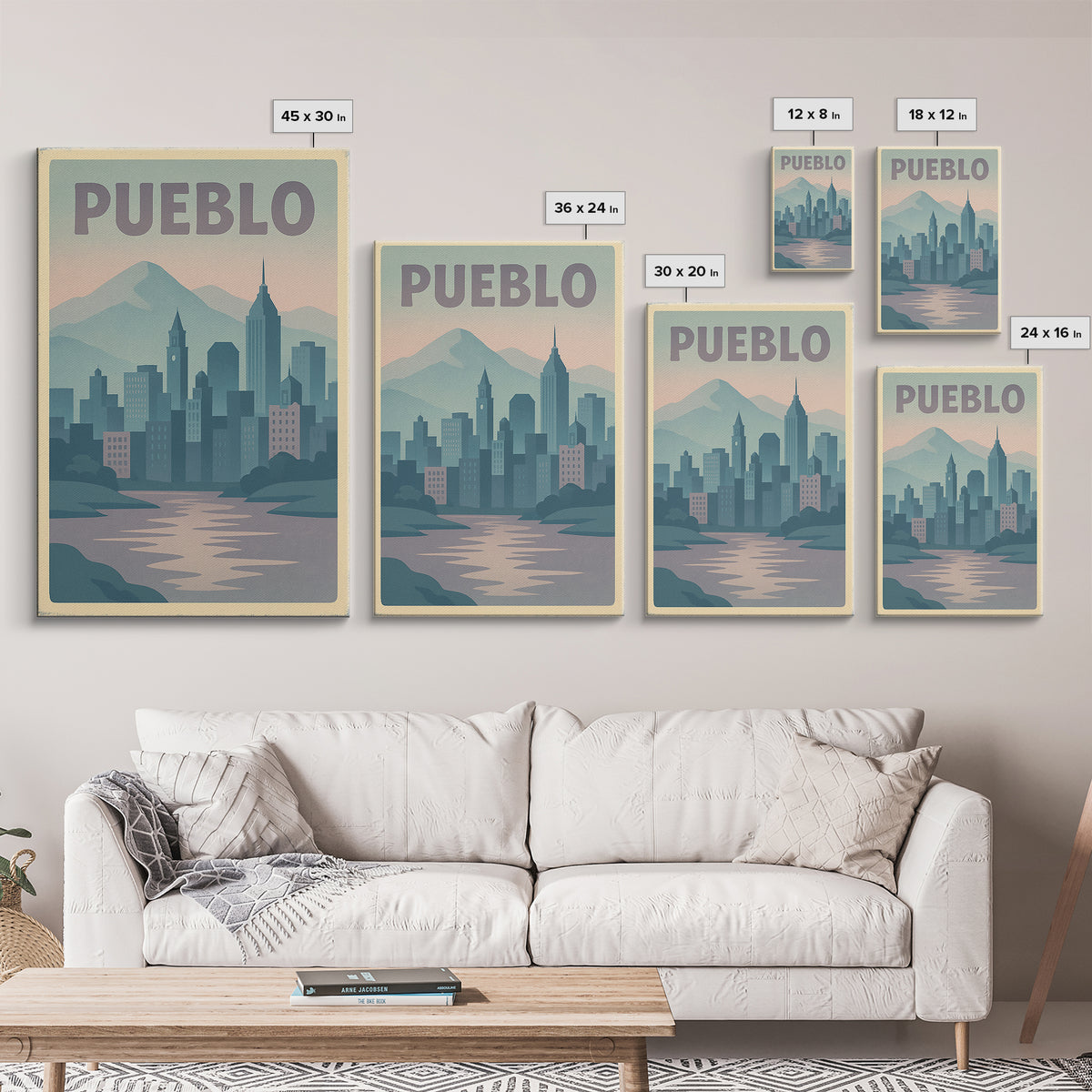 Pueblo Colorado Travel Poster, Canvas Print, Dreamy Skyline Poster Art, Pueblo Wall Art, Travel Poster Art, City Art Print, Wall Decor