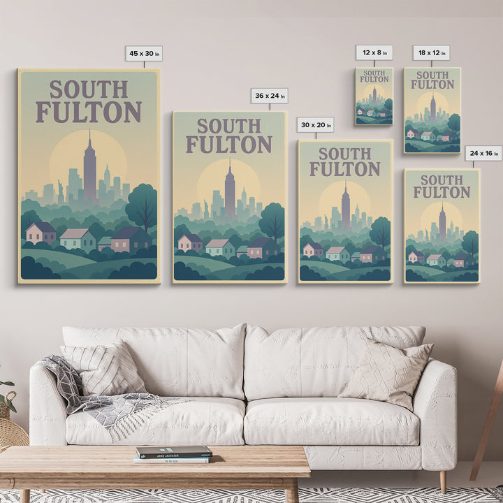 South Fulton Georgia Travel Poster, Canvas Print, Vaporwave Skyline Art Wall Art, South Fulton Wall Art, Fine Art Print, Travel Wall Art