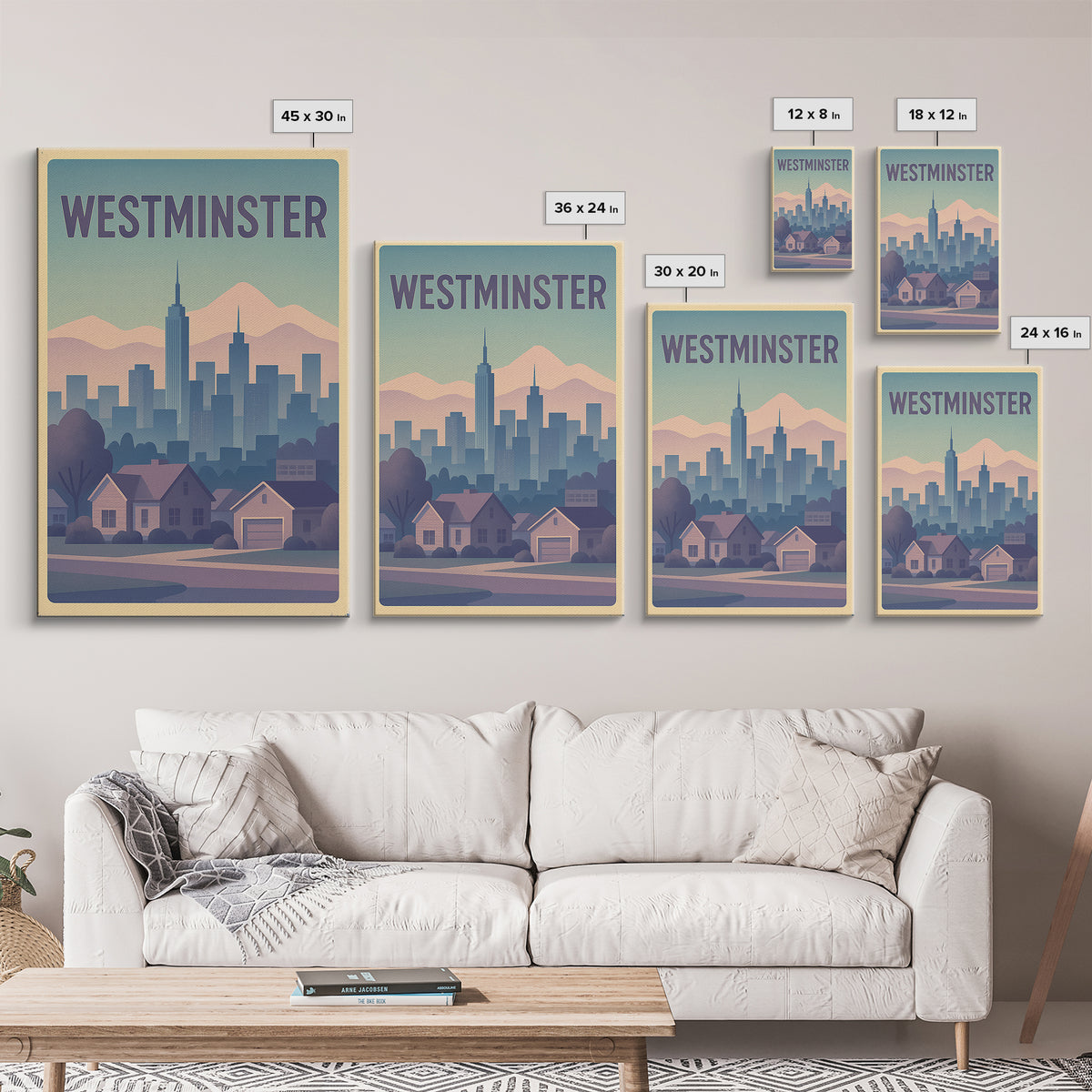 Westminster Colorado Travel Poster, Canvas Print, Vaporwave Cityscape Wall Art, Westminster Travel Art, Retro Travel Print, Travel Art
