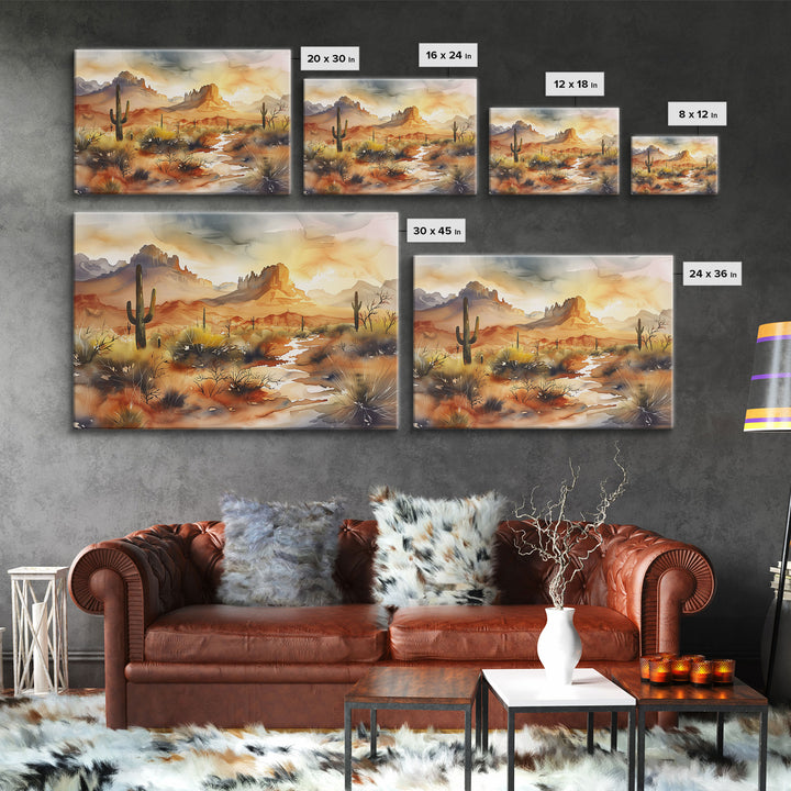 Extra Large Wall Art, Desert Landscape Painting Framed Canvas Print, Metal Art, Wood Framed Original Art, Living Room Decor, Landscape Art