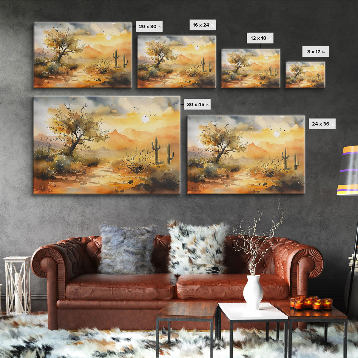 Desert Landscape Watercolor Painting, Wood Framed Canvas Print, Utah Desert Painting, Metal Print, Farmhouse Decor