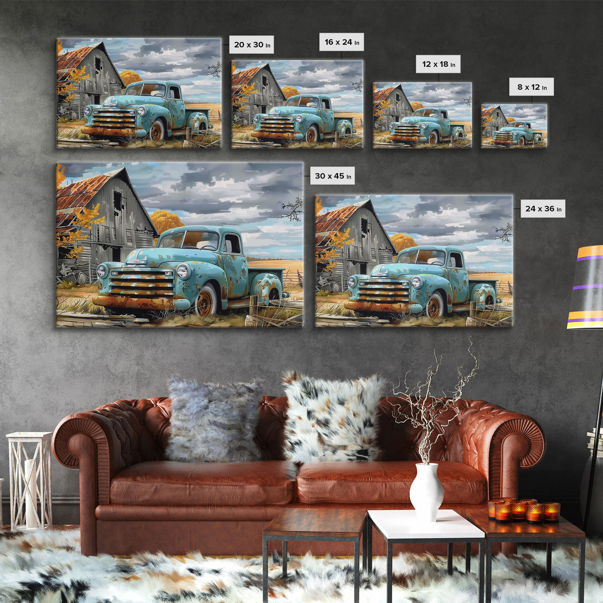 Painting Of An Old Farmstead Framed Canvas Print, Metal Art, Living Room Wall Art, Original Art, Above Couch Art, Whimiscal Kitsch Decor