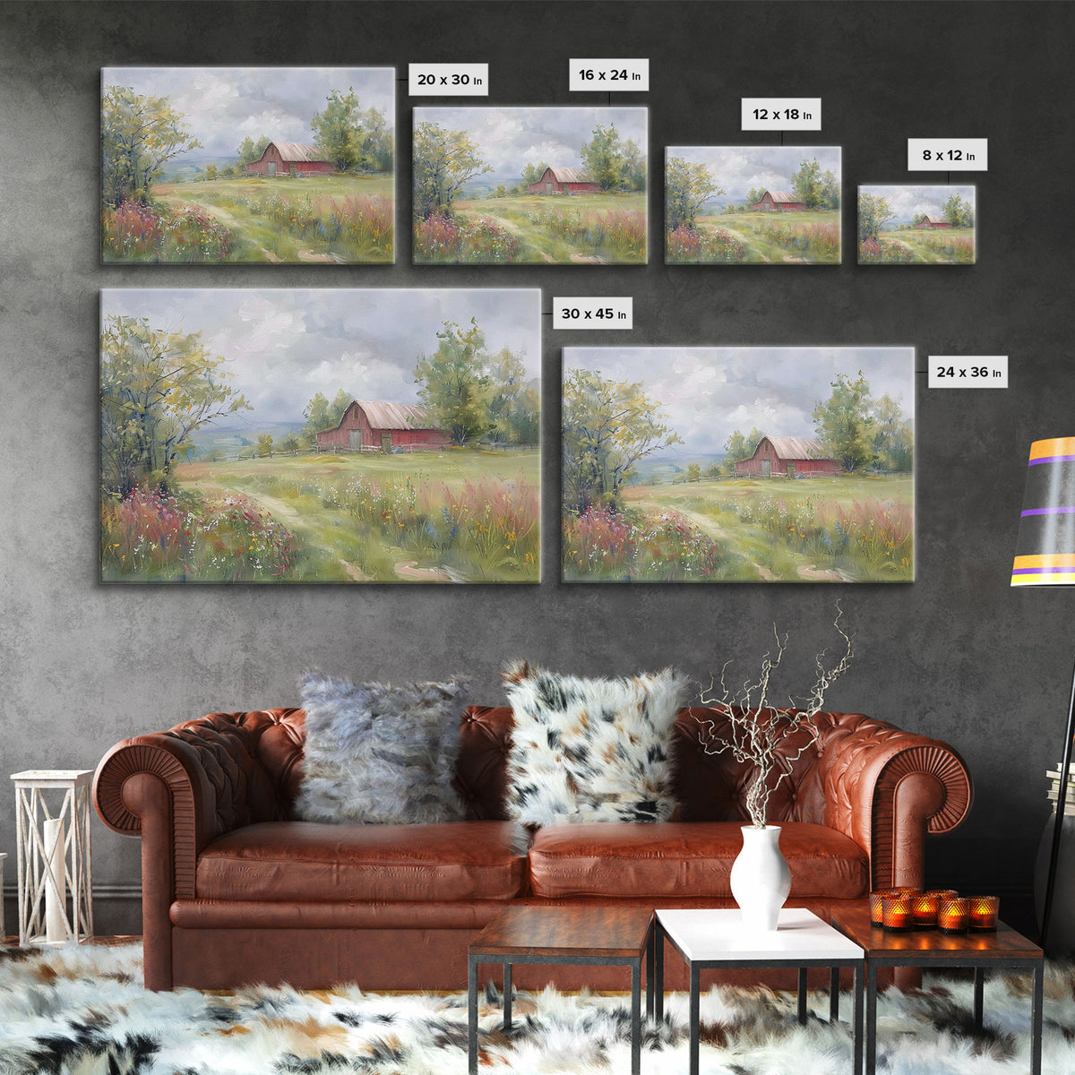 Farmhouse Watercolor Painting Framed Canvas Print, Metal Art Print, Farmhouse Decor, Country Decor, Kitsch Wall Art