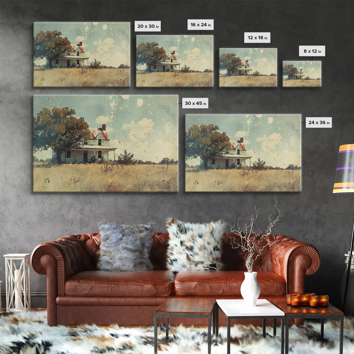 Old Farmhouse Watercolor Painting, Vintage Style Framed Canvas Print Or Metal Wall Art, Handmade Gift, Housewarming, Cottagecore Decor