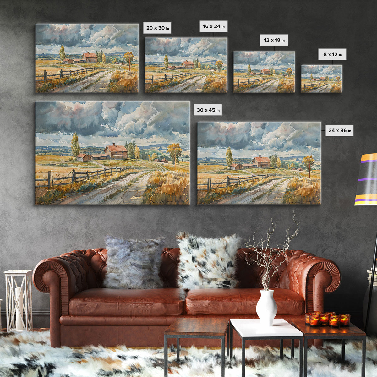 Primitive Farmhouse Watercolor Painting Framed Canvas Print, Framed Art, Wood Frame Art, Kitsch Decor, Southwestern Decor, Rustic Art