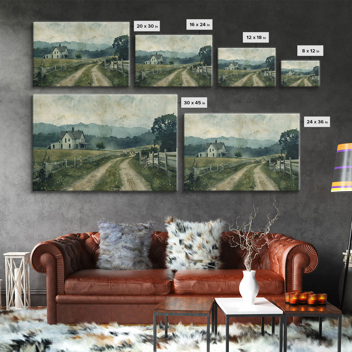 Old Country Road Wall Art Framed Canvas Print, Cottagecore Oil Painting, Kitsch Minimalist Wall Art, Farmhouse Wall Decor, Rustic Decor