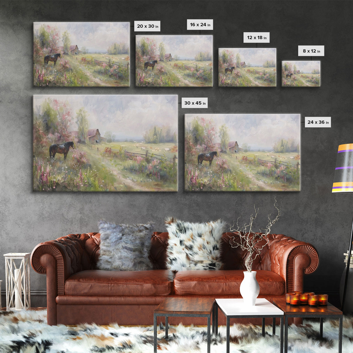 Rustic Farmhouse Decor, Horse Painting Framed Canvas Print, Lake House Decor, Cabin Decor, Interior Design, Farmhouse Home Decor