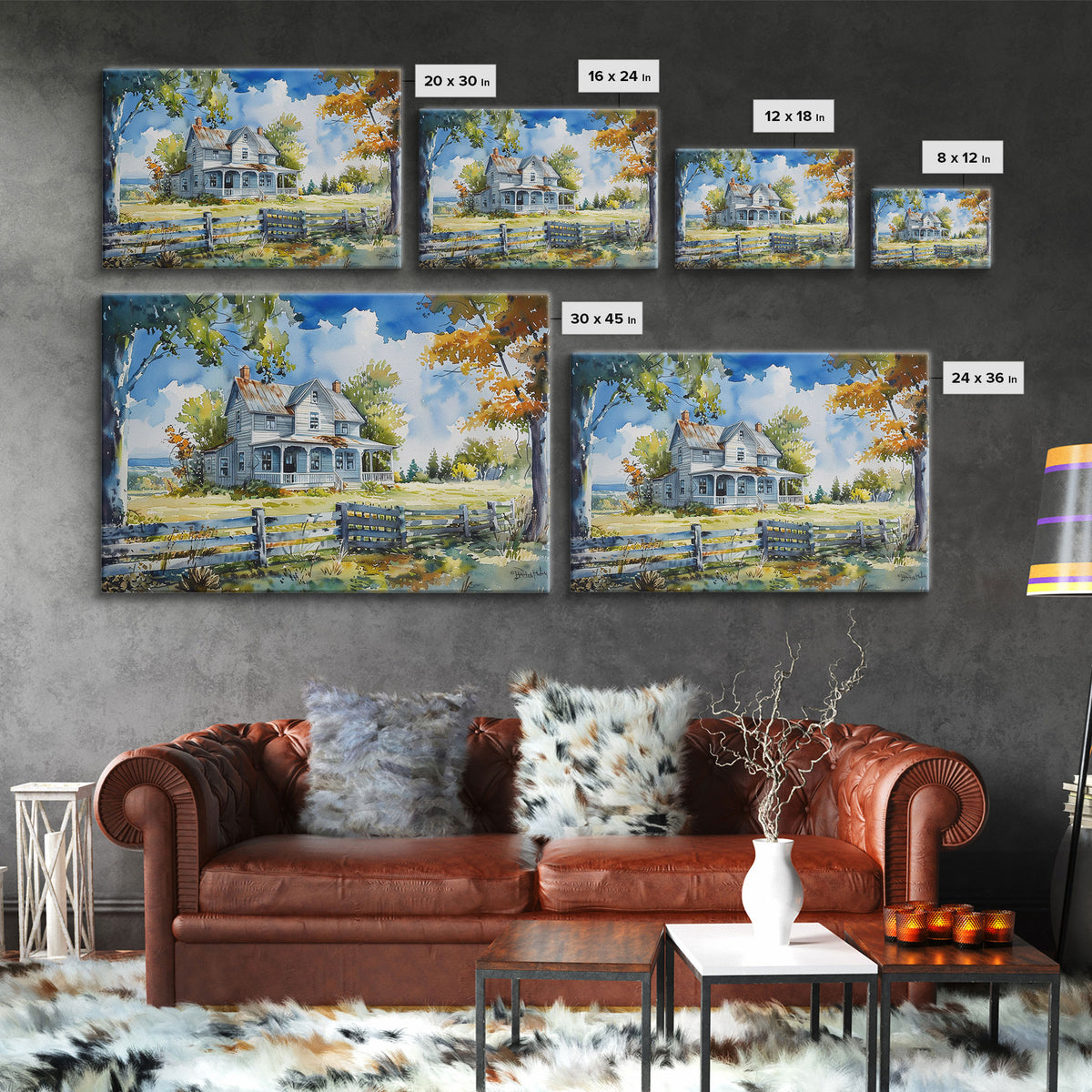 Retro Watercolor Painting Print Of A Vintage Farmhouse, Kitsch Art, Wall Art, Farmhouse Decor, Western Art For Living Room