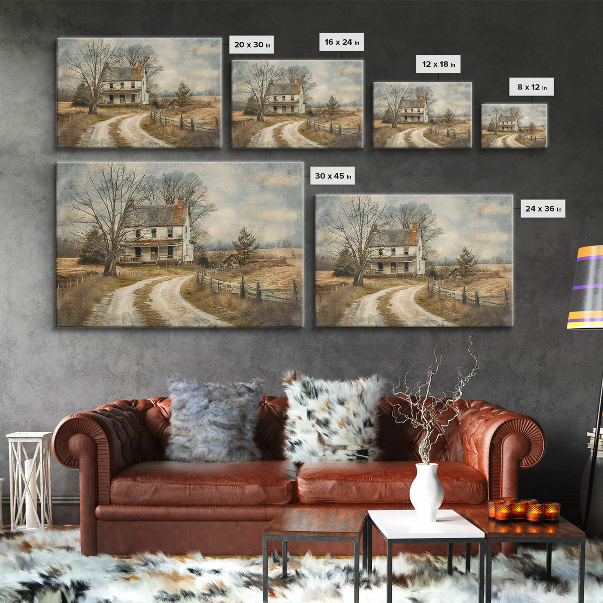 Old Country Roads Framed Wall Art Canvas Print, Water Color Painting Of A Rustic Cottage, Texas Decor, Southwest Wall Art