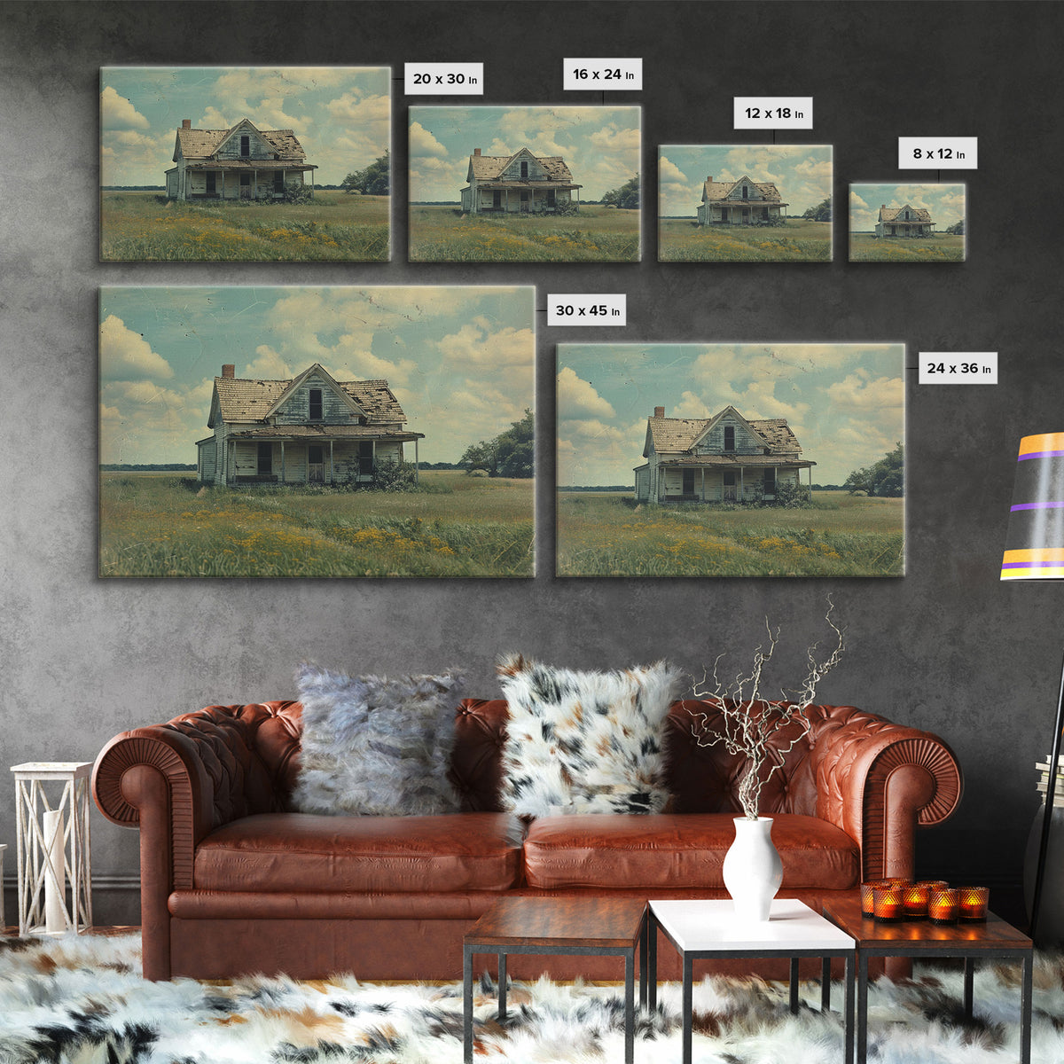 Retro Watercolor Painting Print Of A Vintage Farmhouse, Kitsch Art, Wall Art, Farmhouse Decor, Western Art For Living Room