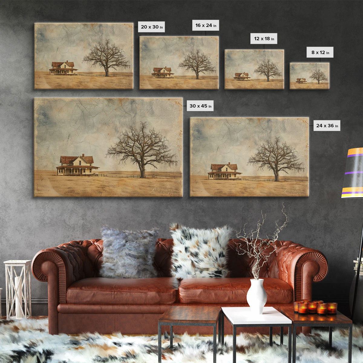 Little Farmhouse On A Texas Prairie Framed Canvas Print, Original Rustic minimalist Art, Wood Frame Rustic Home Decor