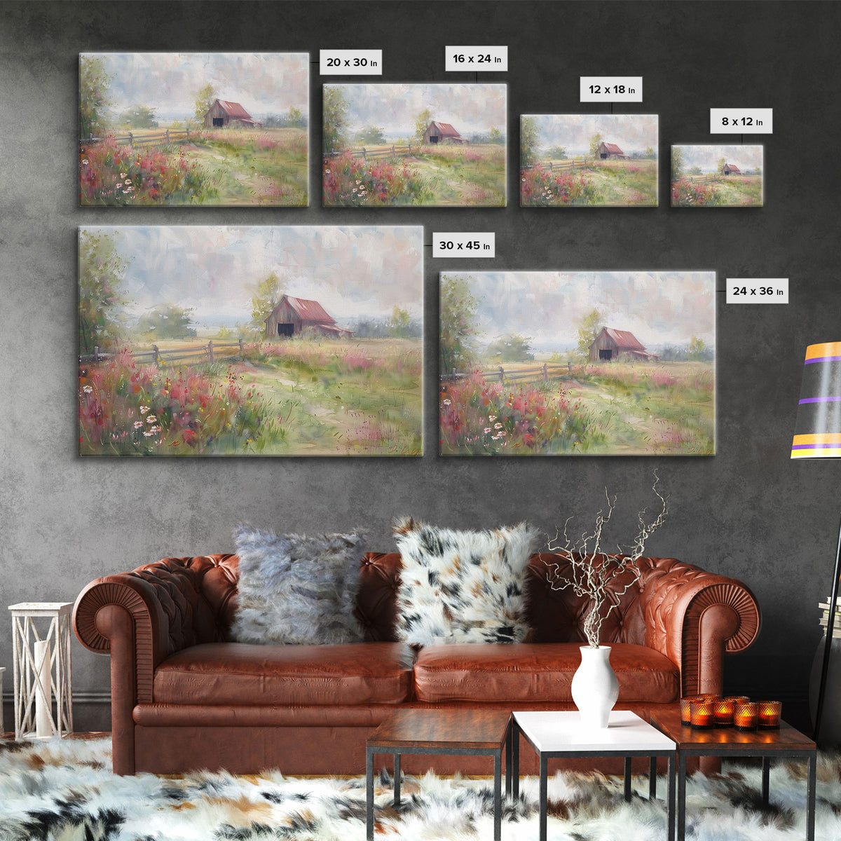 Farm Art, Framed Canvas Print, Rustic Watercolor Painting Of An Old Barn, Farmhouse Color Palette, Boho Decor