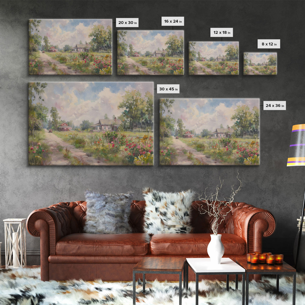 Kitsch Minimalist Watercolor Painting Print Of an Old Country Road, Wood Framed Print, Metal Wall Art, Room Decor, Aesthetic Room Decor