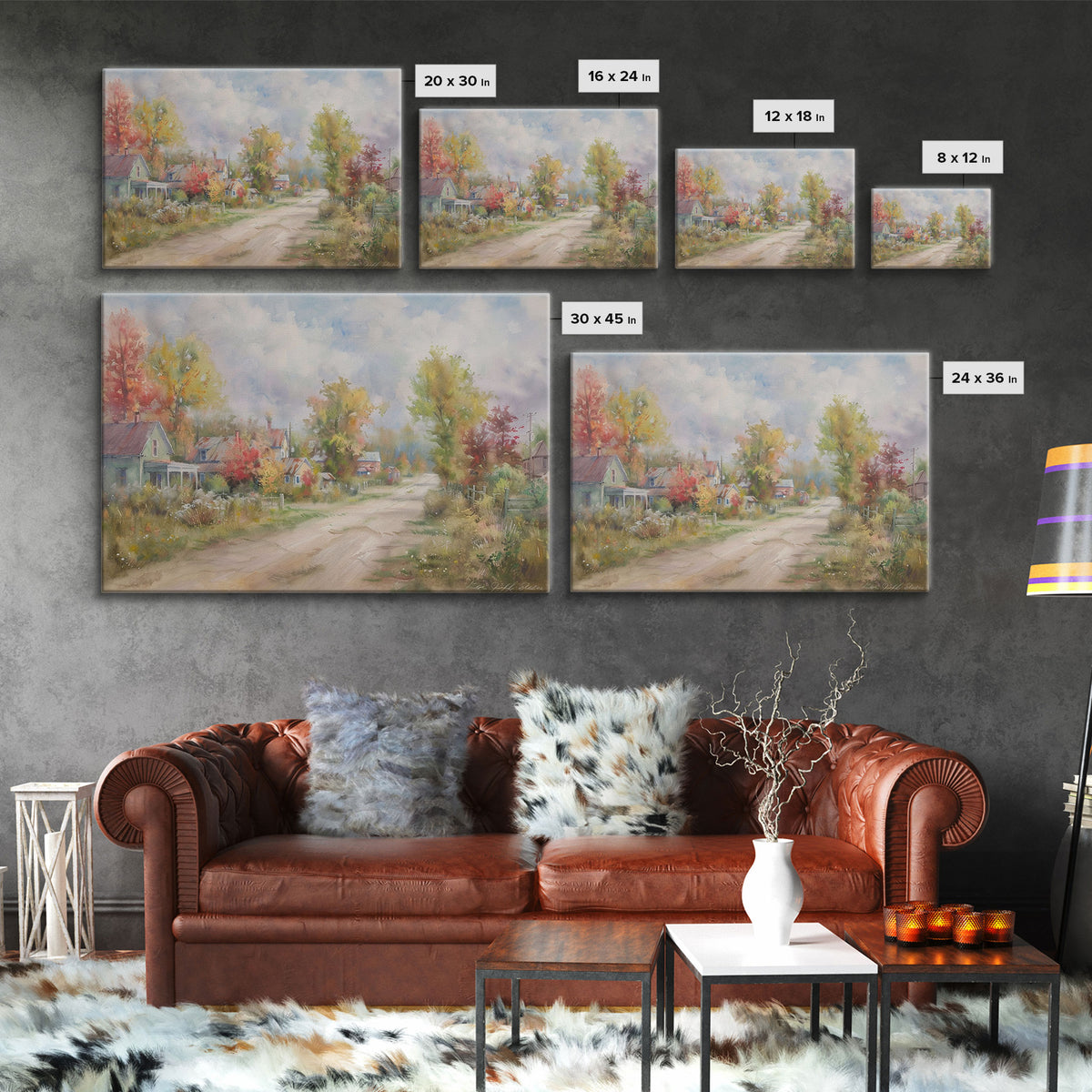 Kitsch Minimalist Watercolor Painting Print Of an Old Country Road, Wood Framed Print, Metal Wall Art, Room Decor, Aesthetic Room Decor