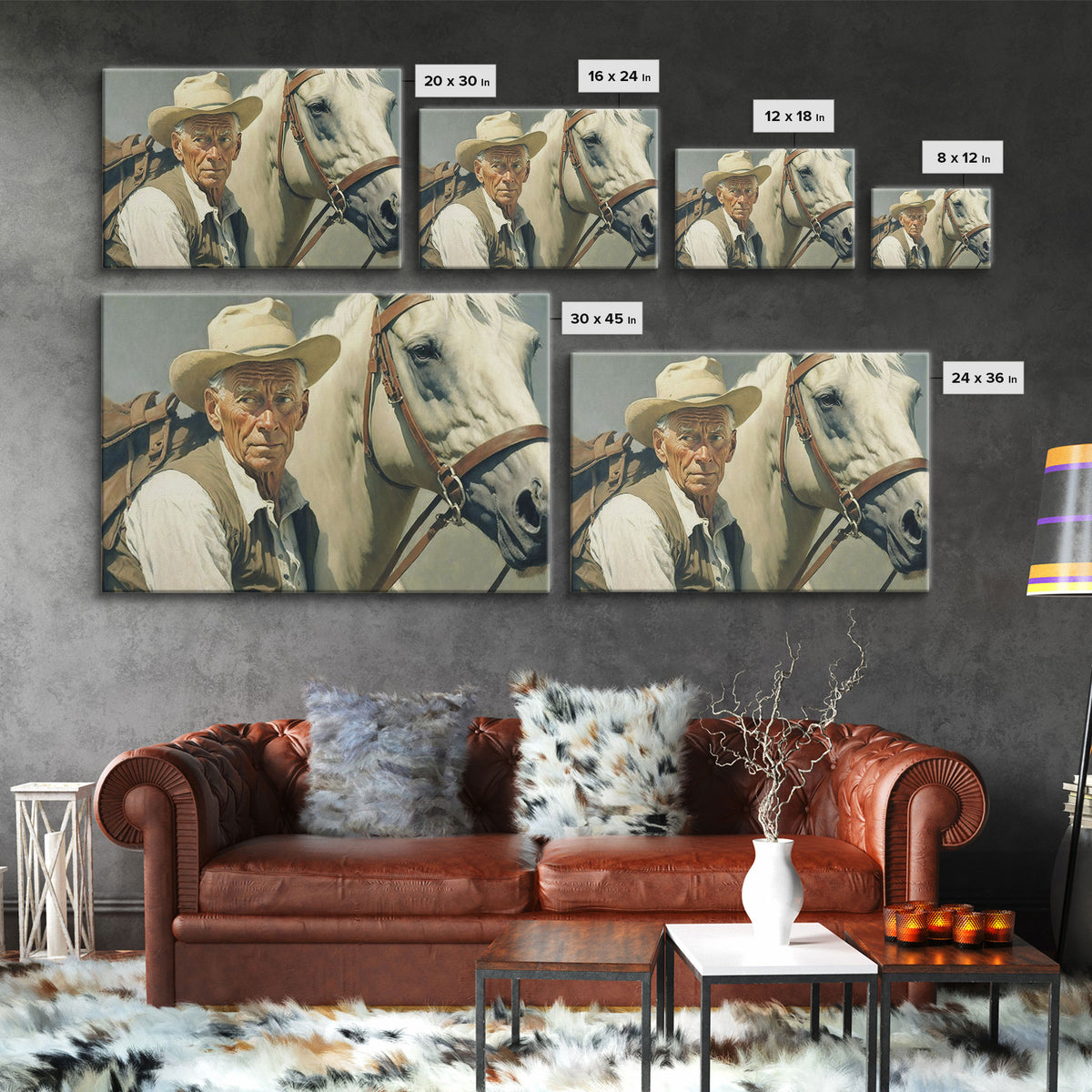 Vintage Cowboys Painting Print Horse Wall Art Canvas Hunting Southwest Sketch Drawing Poster Framed Antique Country Rustic Farmhouse Decor