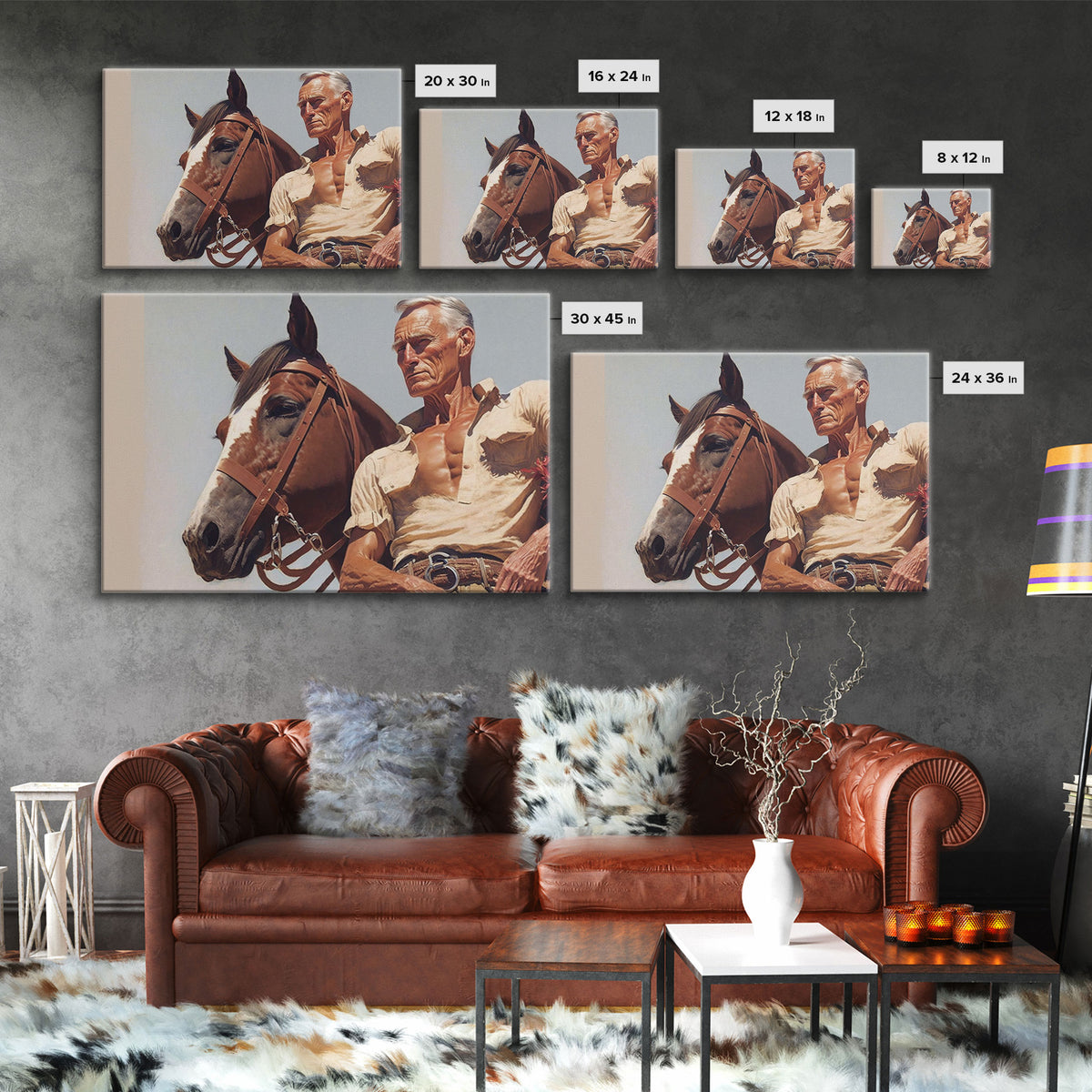 The Old West American Frontier Cowboy Framed Canvas Print, Western Decor, 50s Style Western Art, Farmhouse Decor, Southwestern Art