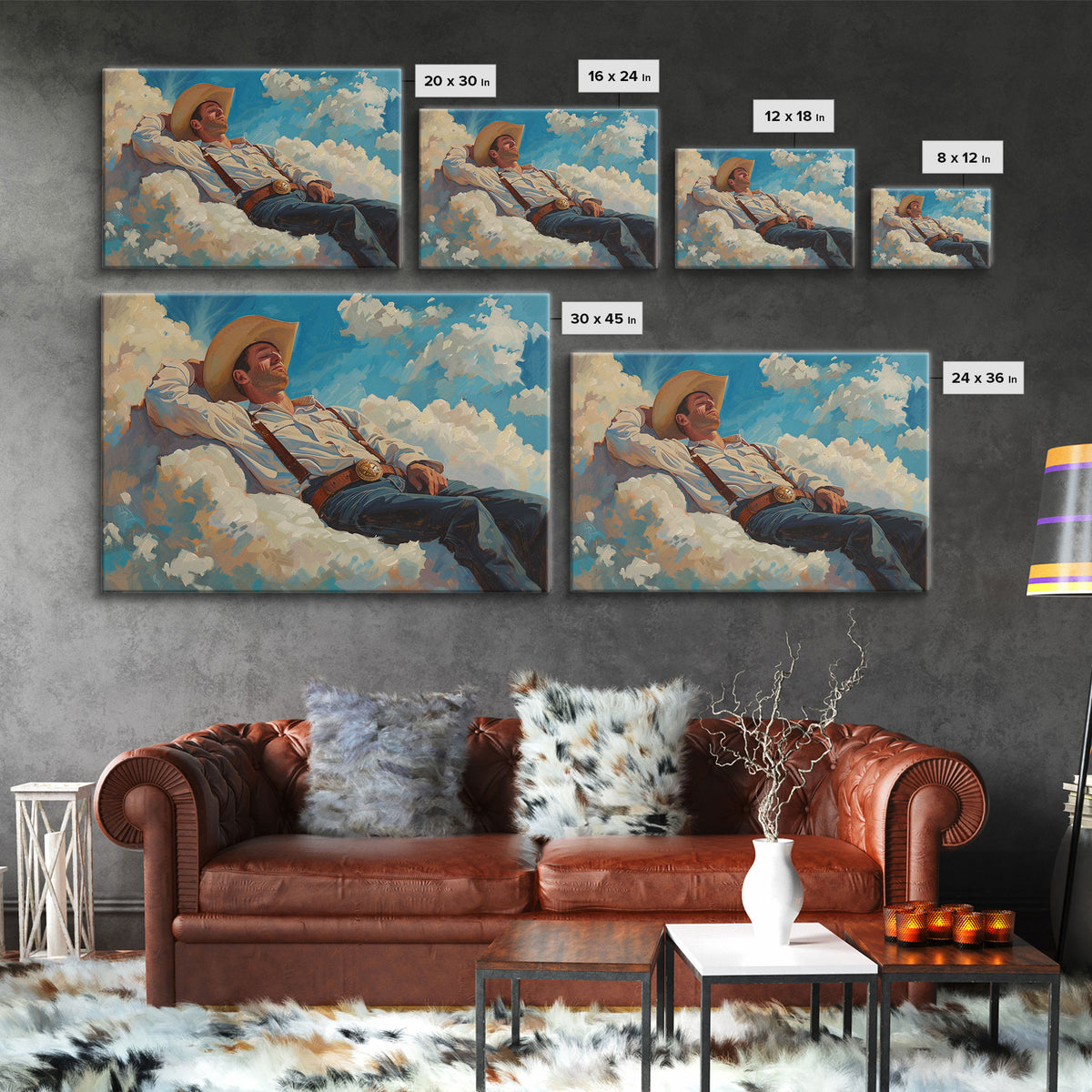 Cowboy In The Clouds | Framed Canvas Print or Metal Art | Wild West Decor | Cottagecore | Southwestern Art Home Decor, Farmhouse Western Art