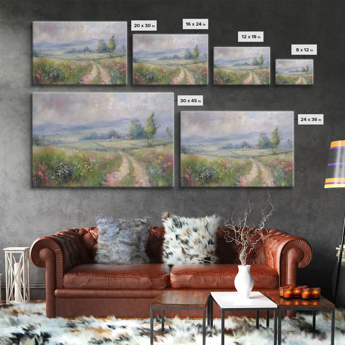 Farmhouse Landscape Painting Canvas Print, Wood Frame Art, Wall Art, Large Print, Home Decor, Landscape Painting, Colorful Boho Decor