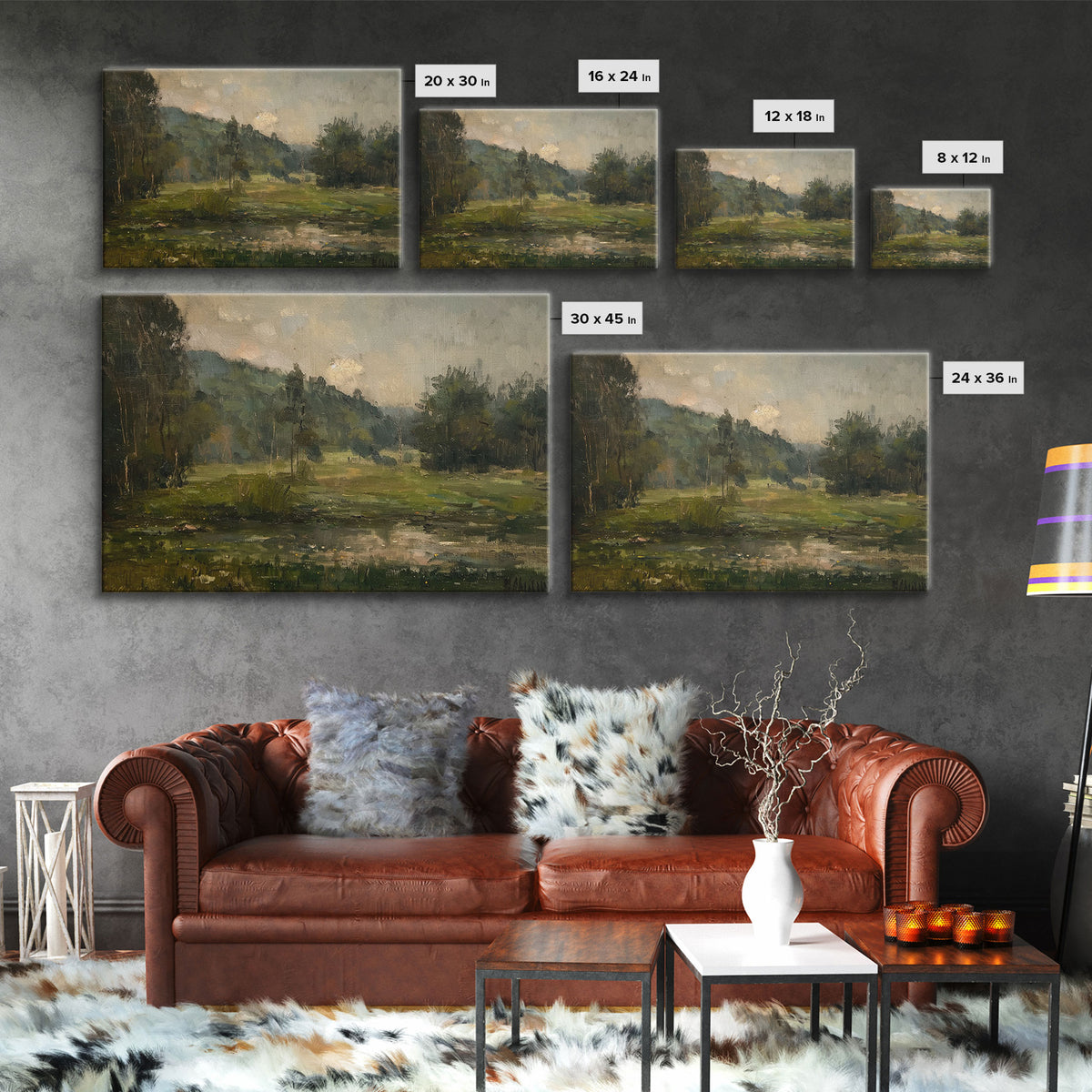 Slightly Scorched Vintage Farmhouse / Countryside Landscape Art Print | Moody Painting | Wall Art | Large Print | Minimalist Decor