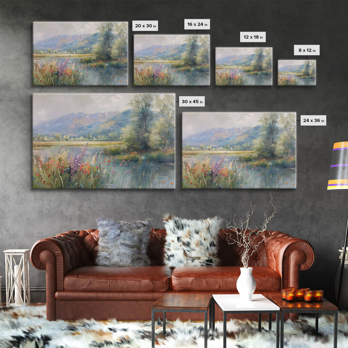 Dutch Landscape With Lake Framed Canvas Print Oil Painting, Wood Frame Wall Art, Cottage Core, Farmhouse Decor, Living Room Art