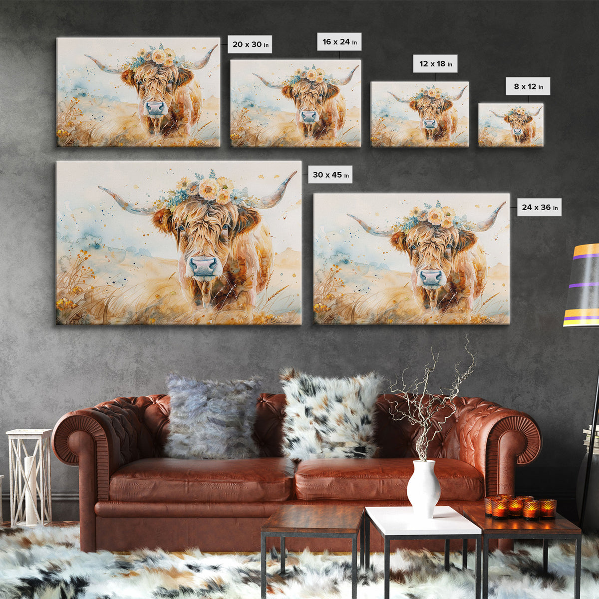 Vintage Cow Painting Framed Canvas Print | Retro Country Decor | Living Room Art | Gift For Her | Vintage Wall Art | Cottage Core Wall Art