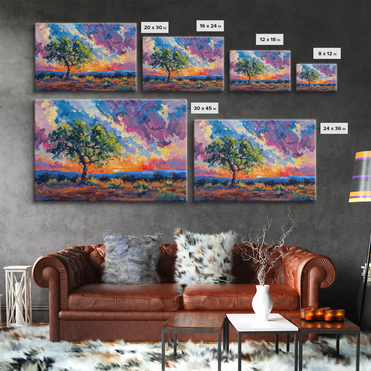 Midcentury Modern Pop Art Landscape Painting Canvas Print, Framed Wall Art, Southwestern Decor, Home Decor Wall Art, Country Decor