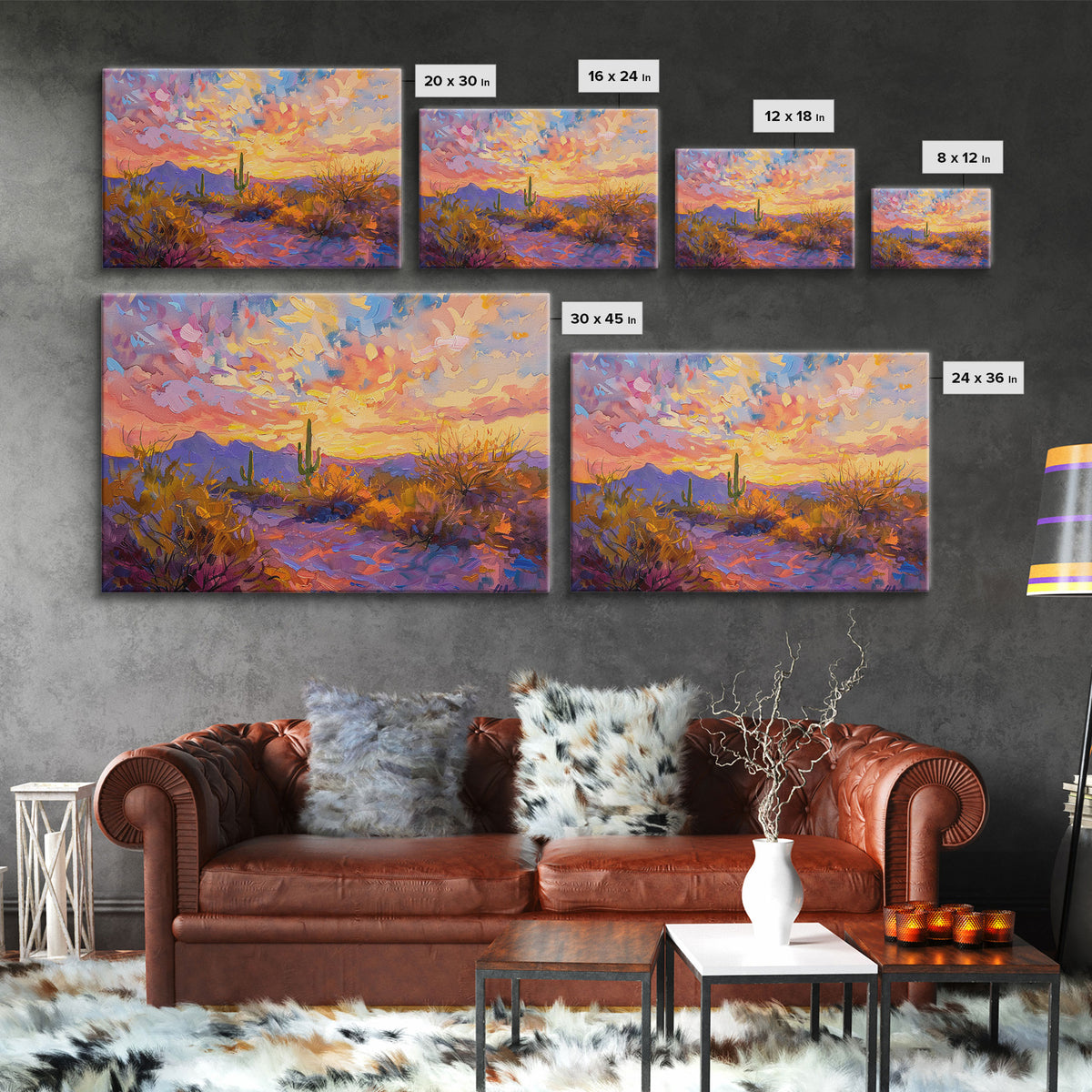 Saguaro Cactus Pop Art Oil Painting Canvas Print, Sedona Arizona, Grand Canyon Painting, Desert Landscape, Southwestern Decor, Kitsch Art