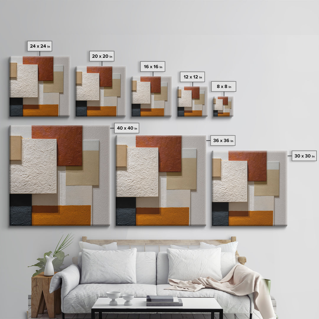 Mid Century Color Block Composition Framed Canvas Print, Wall Art, Art, Living Room Decor, Fine Art, Wall Clock, WAL-1x1-12