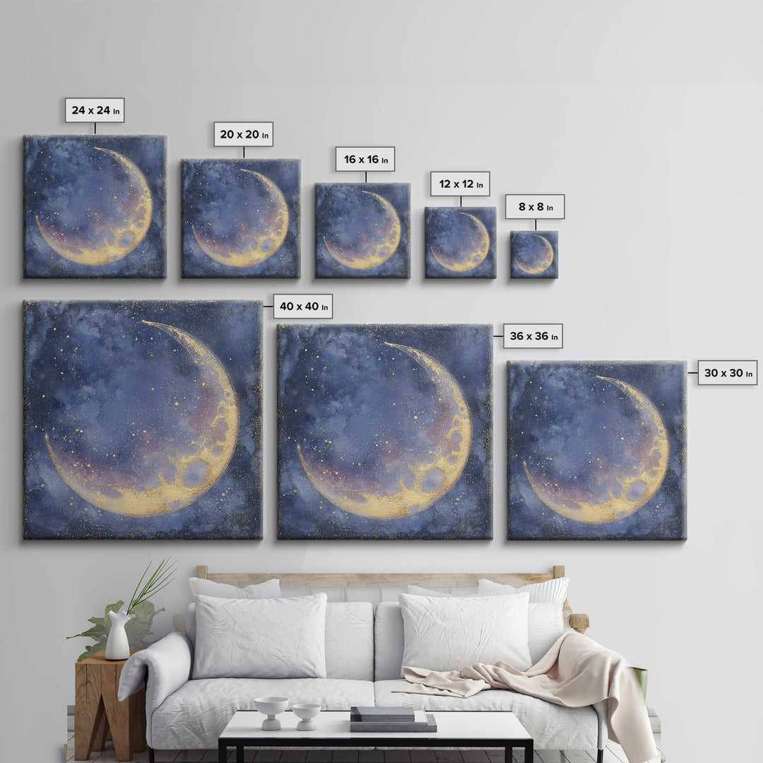 Celestial Moon and Stars Artwork Canvas Print, Wall Art, Digital Print, Living Room Decor, Fine Art, Luxury Decor, WAL-1x1-14