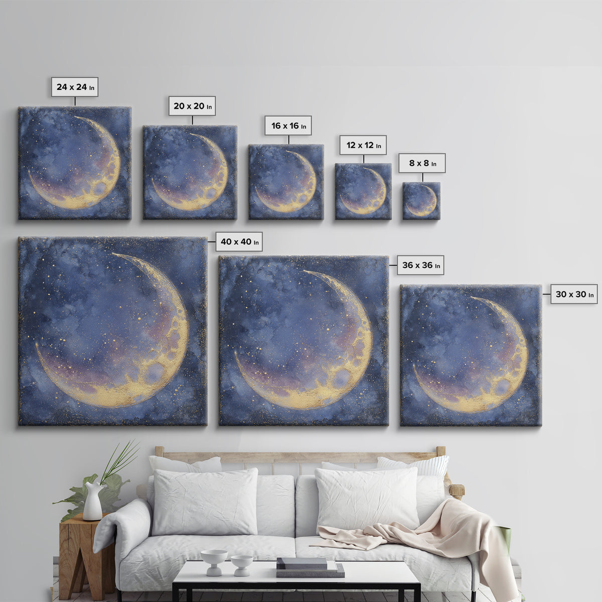 Celestial Moon and Stars Artwork Canvas Print, Wall Art, Digital Print, Living Room Decor, Fine Art, Luxury Decor, WAL-1x1-14