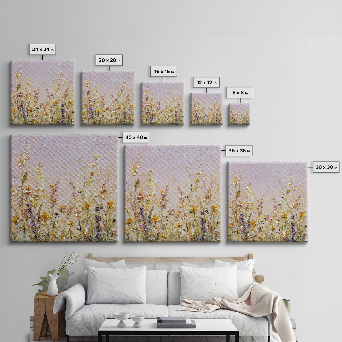 Impressionist Meadow of Wildflowers Canvas Print, Wall Art, Gallery Decor, Living Room Decor, Fine Art, Home Decor, WAL-1x1-17