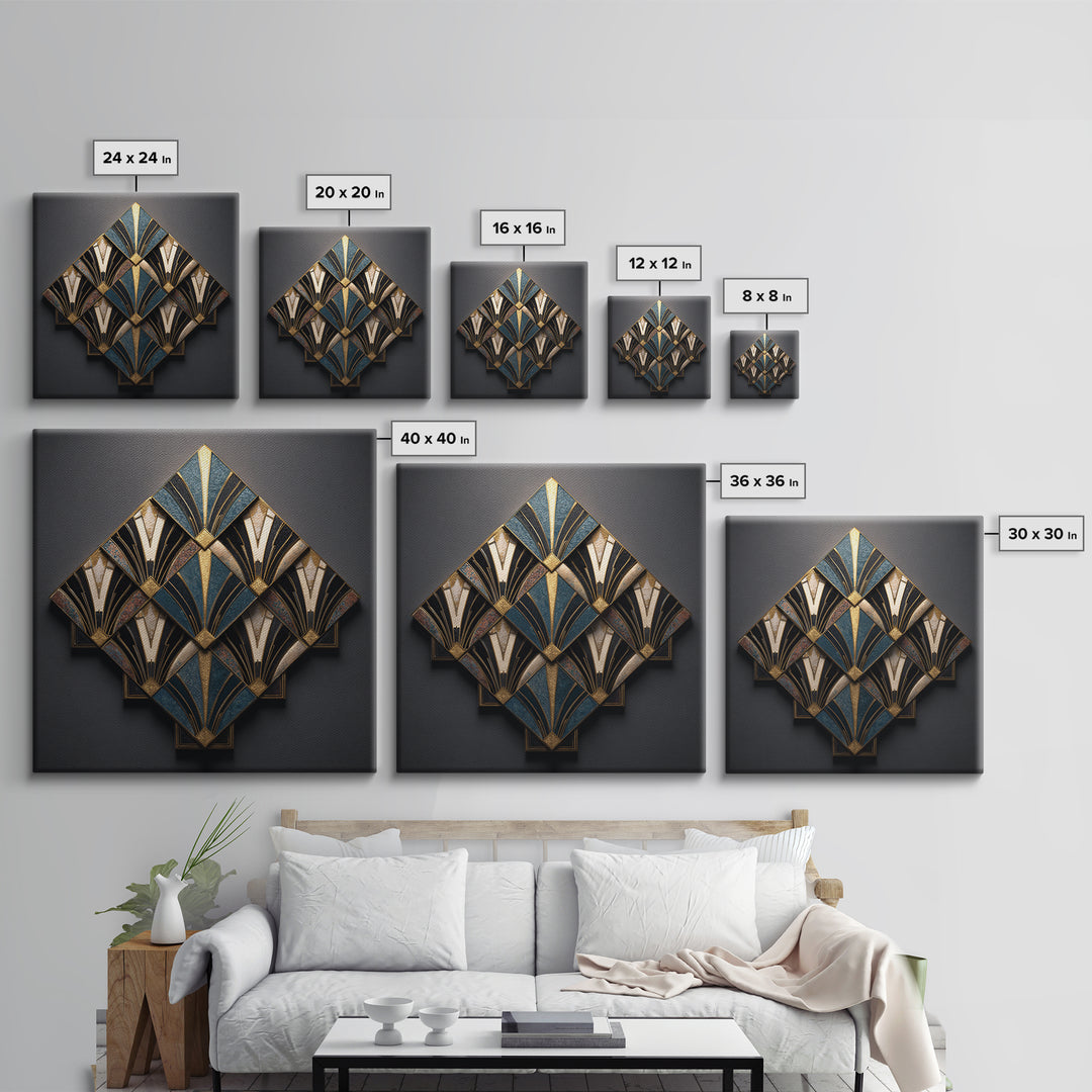 Art Deco Gold Fan Pattern Canvas Print, Wall Art, Painting, Living Room Decor, Fine Art, Wall Hanging, Home Decor Gift, WAL-1x1-20